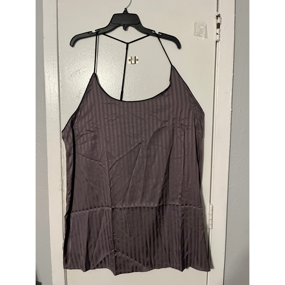 Auden Women Deep Purple Striped Satin Chemise T-Back Nightgown Plus Size 2X NEW